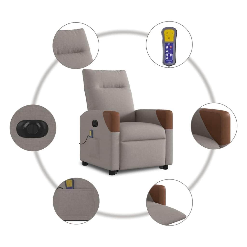 IKAYAA Sillón de Masaje con Elevador Levanta Personas Mayores, Ajuste Eléctrico del Respaldo, Sillon Relax Reclinable Electrico, Butaca Relax Sillon en Tela, Sofá 1 Plaza, Gris Taupe y marrón