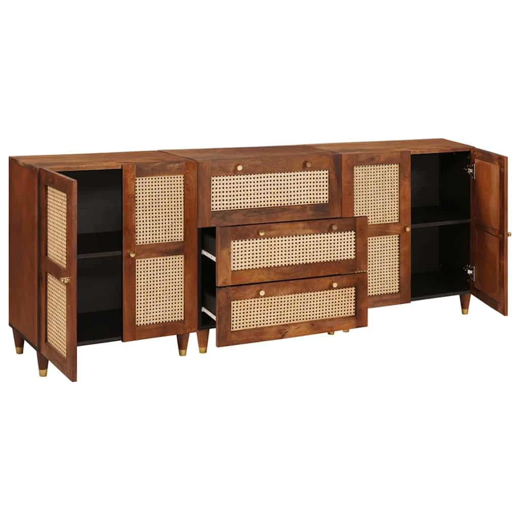 Credenza Set 3 PZ 180x33x75 cm Legno Massello Mango Marrone