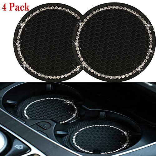 WedFeir Vehicles Bling Cup Insert Coasters, 2.75 inch Silicone Anti Slip Auto Crystal Rhinestone Car Coaster Car Interior Accessories, Crystal Cup Pad Mat Leaking-Proof Car Accessories. (Silver)