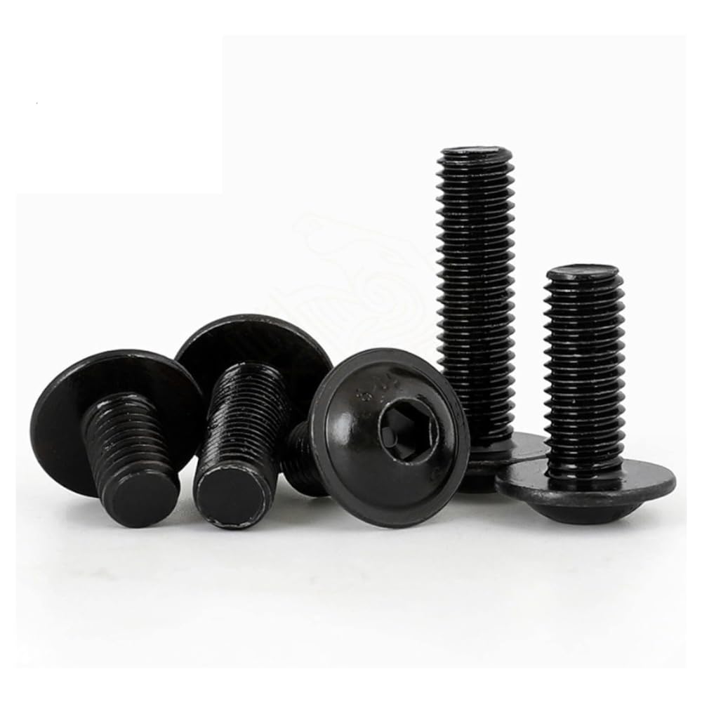 50x M5 x 8mm Hex Socket Flanged Button Head Machine Bolts Screws Fully Threaded Black High Tensile Hex Socket Screw Dome Head Allen Key Bolts for DIY