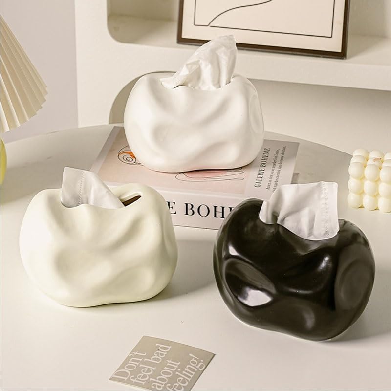 Creamy Tissue Box Ceramic Living Room Household Use Desktop Decoration Item Napkin Drawer Storage(Silent Yellow)