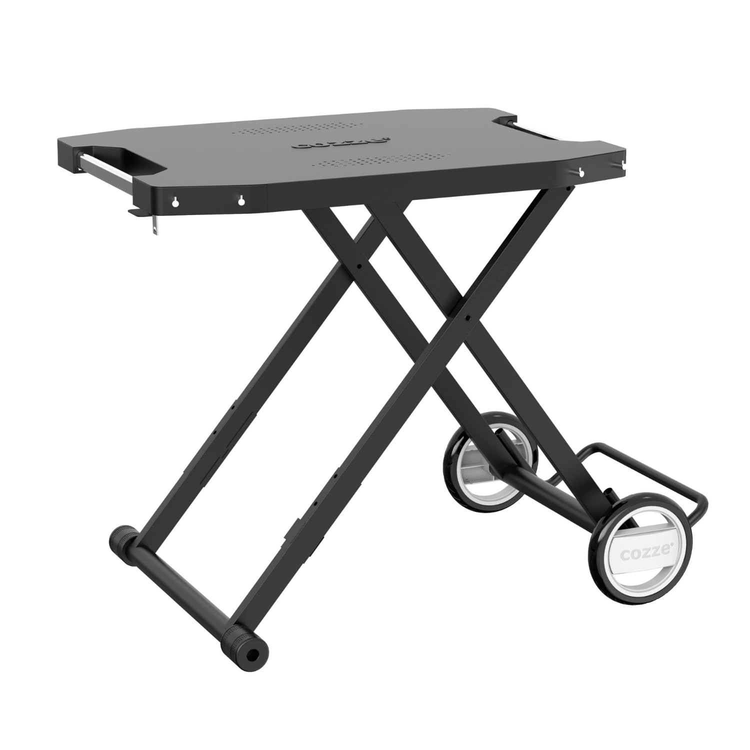 cozze® Outdoor Beistelltisch mit Rollen, Schwarz | Praktischer Tisch Außen Klappbar | Handlicher Garten Grill beistellwagen | Rollbarer Grillwagen Outdoor