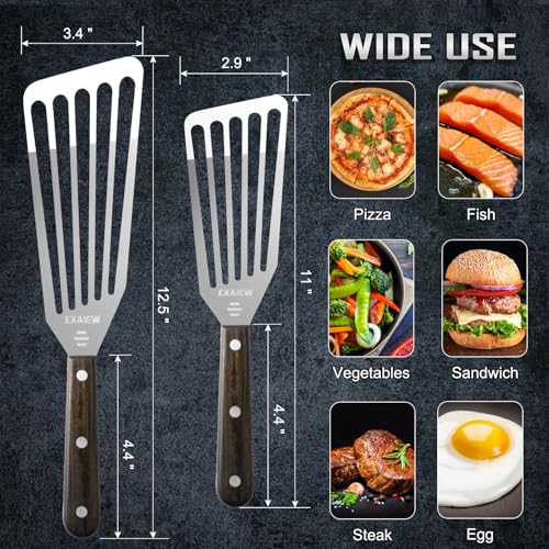 2 Pack Fish Spatula Stainless Steel,Flexible Metal Spatula Perfect for Flipping Eggs, Burgers and Baking, Durable Lightweight Kitchen Slotted Turner for Cooking & BBQ, Christmas gifts - Image 4