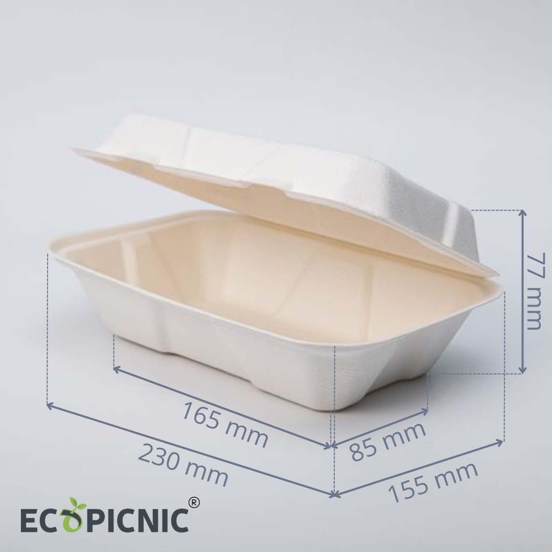 BIOZOYG Boîte à Burger En Canne à Sucre Avec Couvercle Attenant I 200 Pcs Emballage à Snacks Compostable En Bagasse - Biodégradable I Boîte à Menu