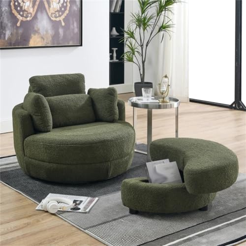 Sillón giratorio tapizado con almacenamiento beige miniatura 4