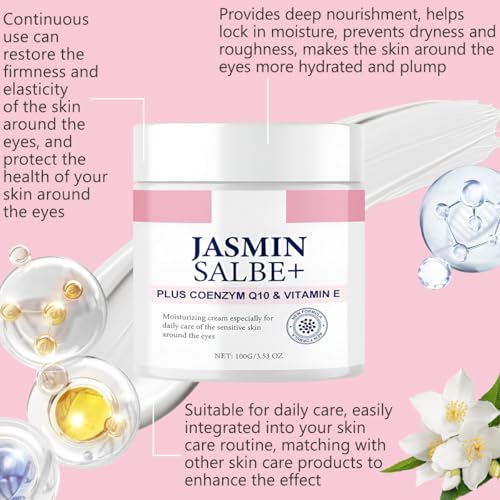 Jasminsalbe Plus,100ml Jasmin Salbe Augen, Augencreme Augenringe Schlupflider, Gegen Falten Augenstraffung Jasmin Creme, Entfernen Tränensäcke und Schwellungen Collagen Eye Cream