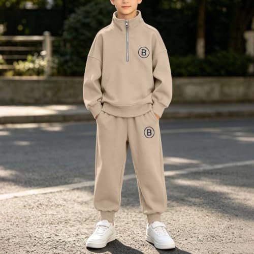 Luuegef Toddler Sweat Suit Boys Sweatsuit Half Zip Fleece Pullover Jogger Set 2 Piece Casual Tracksuit Boys Sweatsuit Size 8 Ropa De Niño De 4 Años Brown 7-8 Years — view 3