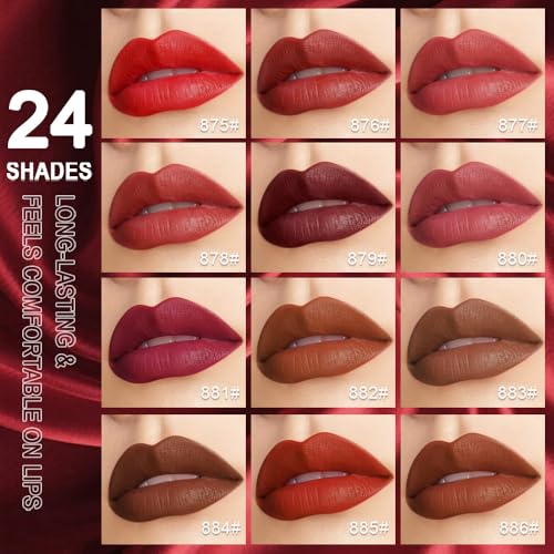 Image of evpct Dark Brown Velvet Matte Lipstick, High Pigmented Slim Lipstick Long Lasting Waterproof for Women Gift, Velvet Silky Lip Stick Stain Color Makeup Blendable 24 Hours Original Makeup Labiales, 884#