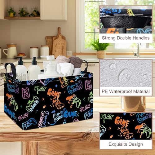 Image of Rectangular Storage Basket Fabric Organizer Bin for Toys,Books,Clothes,Gifts,Pets-Perfect for Home,Office,Nursery,Dorm,Shelf(Rec-Game)