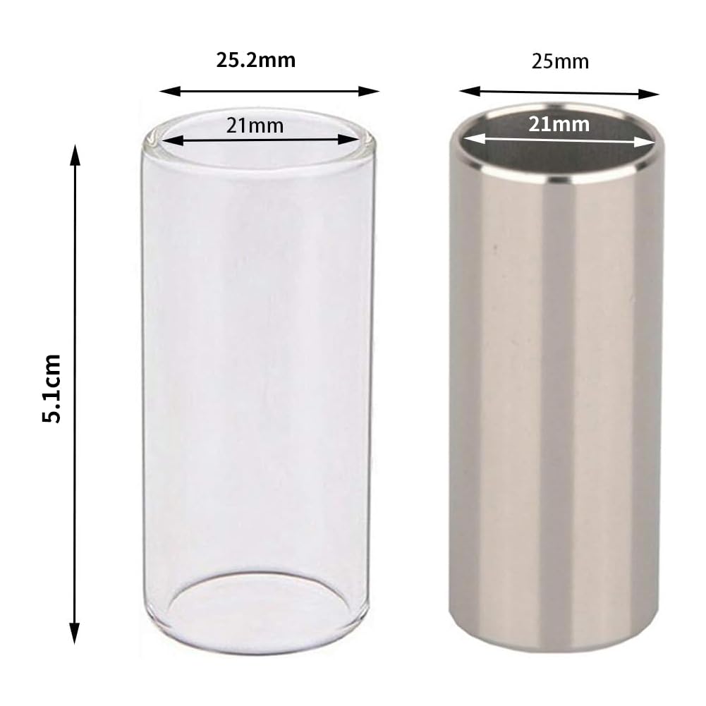 Bottleneck gitarre, Medium Glasrutsche, 1 Glas Slide und 1 Edelstahl Slide, Gitarre Slide Set, Bottleneck Glasrutsche Slide für Gitarre, Bess. E-Gitarre, Akustische Gitarre, Saiteninstrumente