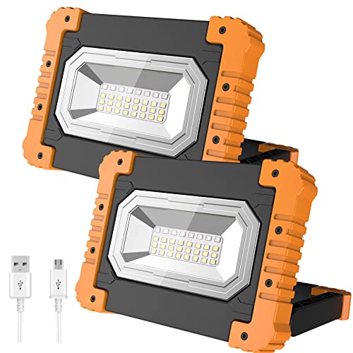 LINQELLY Rechargeable Work Light LED Work Light Portable Flood Lights IP65 Waterproof 3 Lighting Modes Red & Blue Trouble Lights Camping Light SOS Lighting for Car Repairing Mechanic 2 Pack