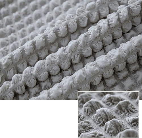 Image of House of Quirk Turkish Bubble Frill Five Seater 3 + 1 + 1 Sofa Slipcovers 280 GSM, Durable Washable Universal Triple Seater High Elastic Furniture Protector (Light Grey)