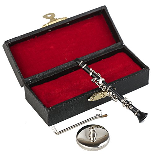 Dselvgvu Miniature Clarinet with Stand and Case Mini Musical Instrument Clarinet Replica Collectible Figurines Dollhouse Accessories Model Home Decoration Display Ornament (3.11