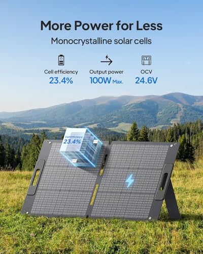 BLUETTI Solar Panel, 120 Watt for Portable Power Station EB3A EB55 EB70S AC2A AC70 AC180 AC200L AC200MAX AC300, Foldable Solar Charger with Adjustable Kickstands for RV, Camping, Blackout - Image 2