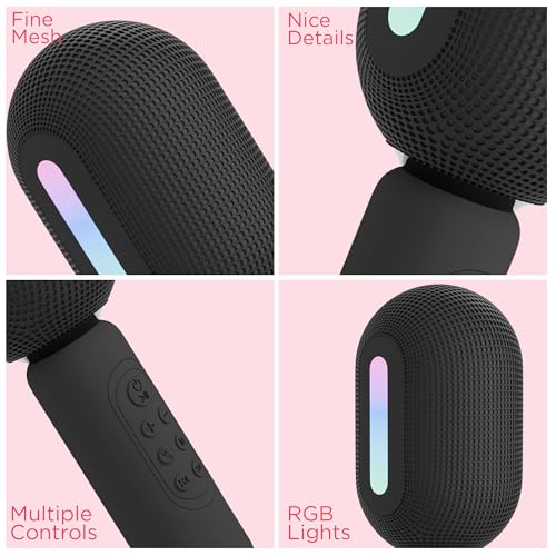 Image of Wireless Bluetooth Karaoke Mic with 5W Speaker,Upto 3-Hour Playtime, Dynamic RGB Lights, Music Recording, Duet Singing, Mini Karaoke Machine for Car Travel, Fast Charging (Black)