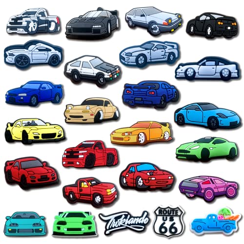 pocpockets 25 PCS Race Car Charms Fits for Shoes Bracelets Wristbands, PVC Charms Decoration for Kids Boys Girls Party Favor Gifts