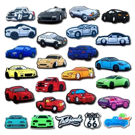 pocpockets 25 PCS Race Car Charms Fits for Shoes Bracelets Wristbands, PVC Charms Decoration for Kids Boys Girls Party Favor Gifts