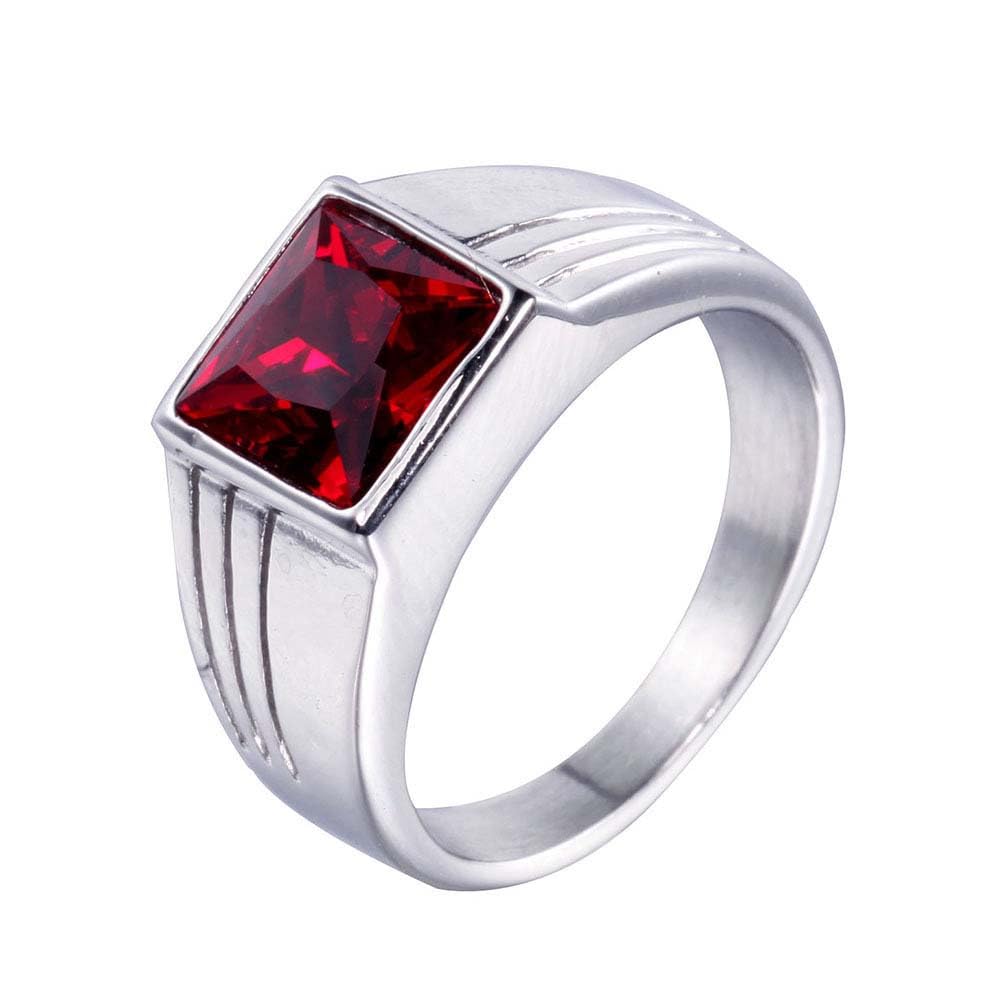 PAURO Hombres Acero inoxidable Vintage Anillo de ágata cuadrado chapado en oro negro, piedra multicolor