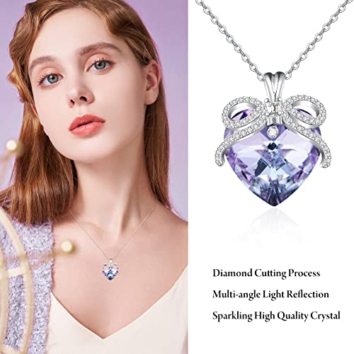 Aeneas Bow Necklace Sterling Silver Bow Tie Pendant Necklace Amethyst Jewelry Gifts For Women Girls #TOP4