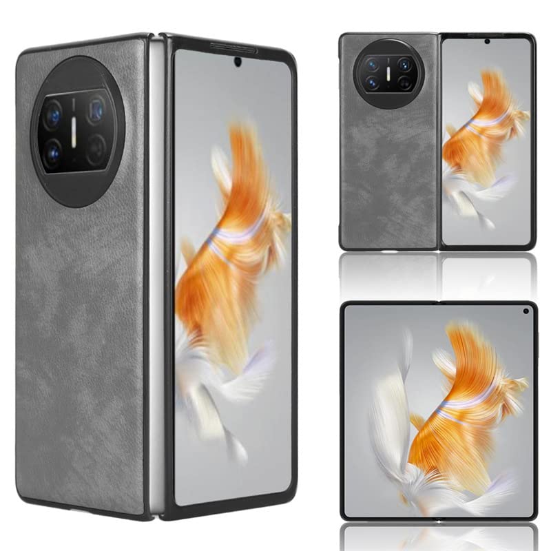 Gruattreay Compatible with Huawei Mate X3 Case, Retro PU Leather Ultra Slim Shockproof Back Bumper Protective Case Cover for Huawei Mate X3 Phone Case (Grey)