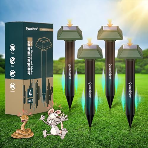 Ahuyentador de Topos Solar 4 Piezas, Ahuyentador de Jabalies para Jardín de Patio, 700 M² Impermeable Exterior Repelente Salamanquesas Serpientes para Rata Conejo Ardilla Mapache Serpiente