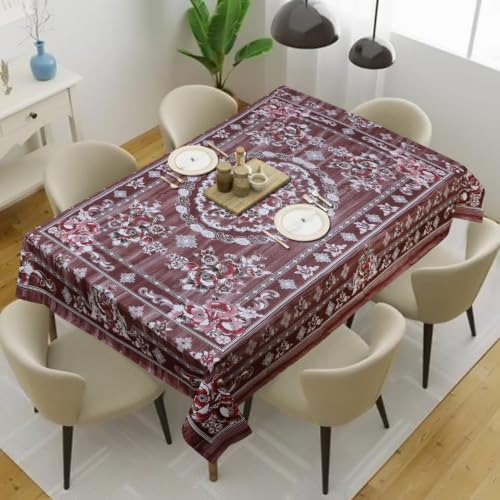 Image of Dakshya Industries Waterproof PVC Table Cover 60x90 Inch for Dining Table, Floral Printed Table Cloth, Washable Oilproof Table Protector, Plastic Cover for 6 Seater & 8 Seater Tables (Coffee)