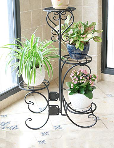 ESPERANZAXU 3-Schicht Eisen Blumenständer Pflanze Blumenständer Terrasse Blumenständer Indoor Lagerregal Hohl Blumentopf Rack (schwarz, 44,5 cm x 23,5 cm x 64 cm) (Size : 4- Floors) Cover