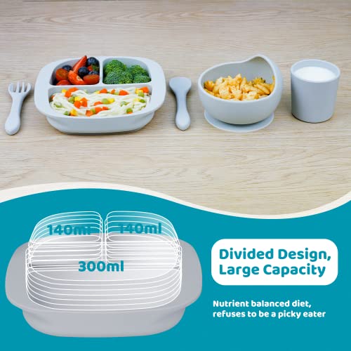 Ziza Baby Led Weaning Supplies - Silicone Baby Feeding Set, Suction Plates And Bowls For Infants & Toddlers, Baby Eating Supplies With Divided Plate, Suction Bowl, Bib, Training Cup, Spoon, Fork #TOP7