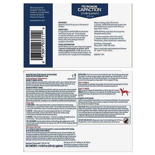 Image of PetArmor CAPACTION Oral Flea Treatment for Dogs (6 Doses) + Bonus PetArmor Plus Topical Flea & Tick Treatment & Preventative for Dogs 89-132 lbs (1 Dose)