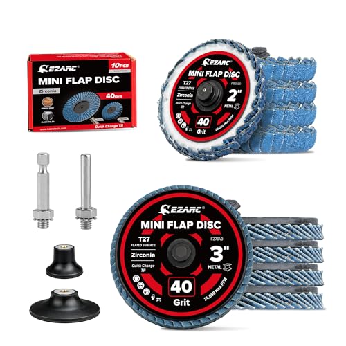 EZARC 10PCS Mixed Flap Disc Set for Die Grinder 3 Flat & 2 Curved Zirconia Sanding Discs with Holder and 1/4 Shanks 40 Grit Roll Lock Quick Change Grinding Wheels for Weld Rust Paint Removal