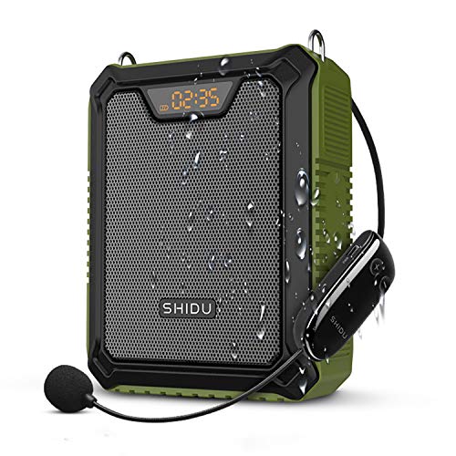 SHIDU UHF IPX6 Bluetooth spraakversterker, 30 W, persoonlijke versterker met draadloze microfoon, draagbare luidspreker, waterdicht, PA-systeem, powerbank