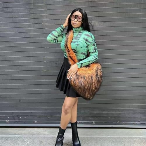 Women's Fashion Faux Fur Soft Shoulder Bag Purse Plush Fluffy Handbag Crossbody Bag4