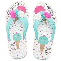 Saidoteto Boys Girls Flip Flops Child Summer Slip-on Thong Sandals Beach Pool Water Shoes(Little/Big Kid) white/flower 11-12 210319