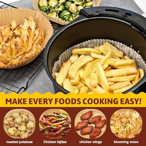 Image of 100 PCS Air Fryer Paper Sheets, Disposable Paper Liner for Microwave, Oil-Proof Air Fryer Parchment Paper for Frying, Baking, Cooking, Roasting and Microwave AAF-2 (Round)