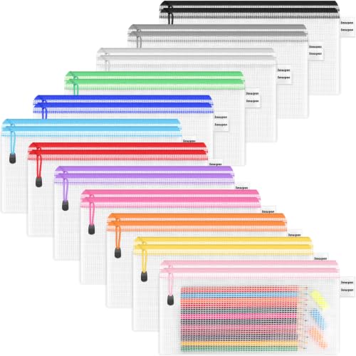 Image of Smarpau Pencil Pouches 24 Pack, A6 Small Zipper Pouch Mesh Bags Pencil Case