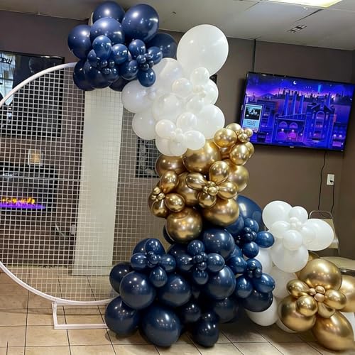 Image of Blue and Gold Balloons Garland Arch Kit, Navy Blue and Gold Confetti Balloons for Class 2026 Graduation, Birthday, Retirement, Anniversary, Baby Shower Party Decorations