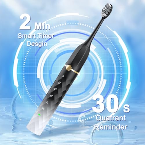 Image of Sonic Electric Toothbrush Set, Equipped with 10 Brush Heads and Travel Case, IPX8 Waterproof, 2-Minute Timer, 42000 High-Frequency Vibrations, 5 Modes, The First Choice for Gift Giving, Black White