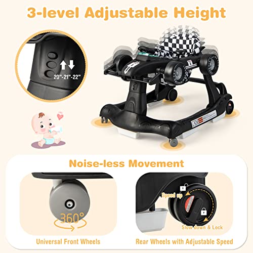 Image of GLACER Foldable Baby Walker, 4-in-1 Infant Walker with Adjustable Height & Speed, Music, Light, Steering Wheel & Washable Cushion, Baby Walker Activity Center for Boys Girls 6 -18 Months (Black)