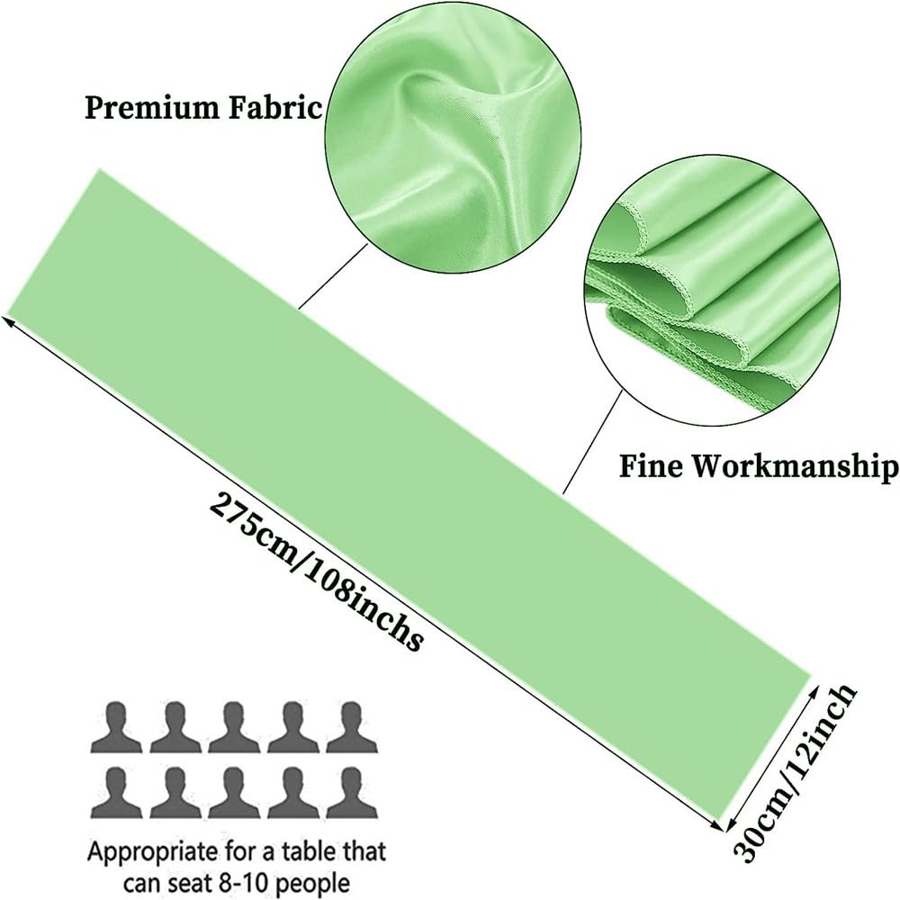 JoliJour Camino de Mesa Saten,Paquete de 20 Caminos de Mesa de Satén Liso de 30*275CM,Rectángulo y Decoraciones de Mesa Redonda para Bodas,Decoraciones para Fiestas de Cumpleaño,Banquete,Verde