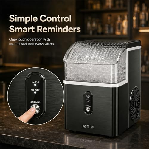 Image of Kismile Nugget Ice Maker Countertop, 35Lbs /24H Pebble Ice Maker with Chewable Pellet ice, First Ice in 7 Mins, Self-Cleaning Ice Machine with Removable Basket for Home & Kitchen(Black)