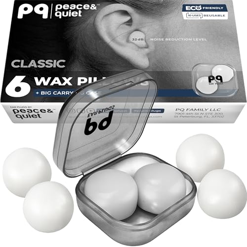 PQ Wax Ear Plugs for Sleep - 6 Silicone Wax Earplugs for Sleeping and Swimming - Gel Ear Plugs for Noise Cancelling, Ear Protection - Sleeping Earplugs with Sound Blocking 32 Db (6-Pillows). White