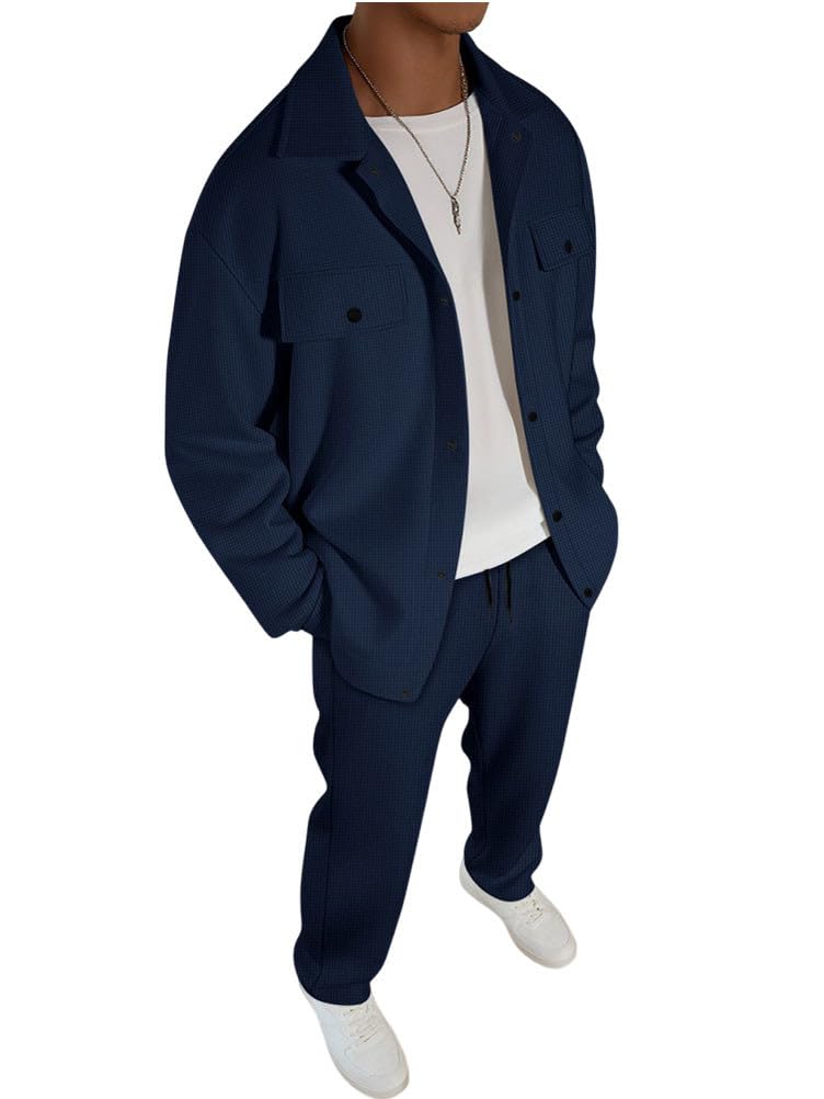 Survêtement Homme 2 Pièces Ensemble Pull Veste et Pantalon Jogging Combinaison Tenue de Sport Manteau Couleur Unie Blouson Pantalons Streetwear