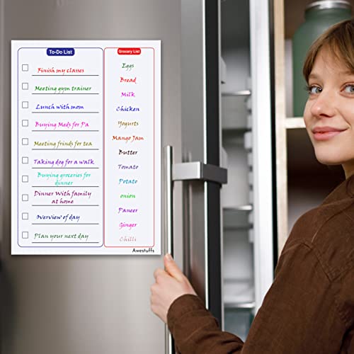 Image of Awestuffs Magnetic Whiteboard Sheet for Fridge /Office /Metal Wardrobe - Stain Resistant Dry Erase Flexible Writing Whiteboard Sheet with Marker Pen (Activity Planner [31 x 23 cm] (Medium))