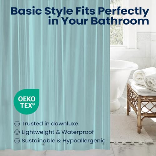 Image of downluxe Shower Curtain Liner, PEVA Plastic Shower Liner with 3 Magnets, 72 inch x 72 inch Waterproof Bathroom Curtain, Blue, 1 Pack