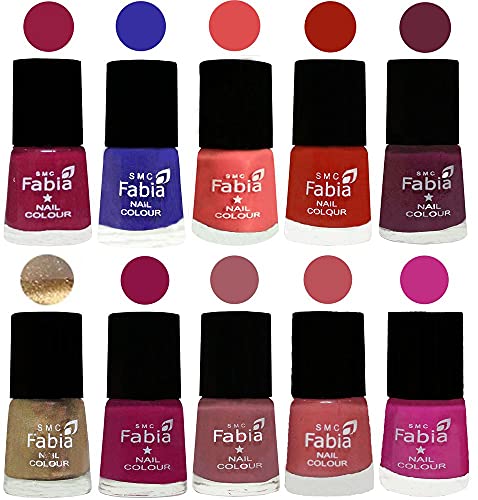 Image of SMC Fabia ALL IN ONE (PACK OF 10), Long Lasting Glossy Nail Polish, 6 ml Each, All Vibrant Colours,01740