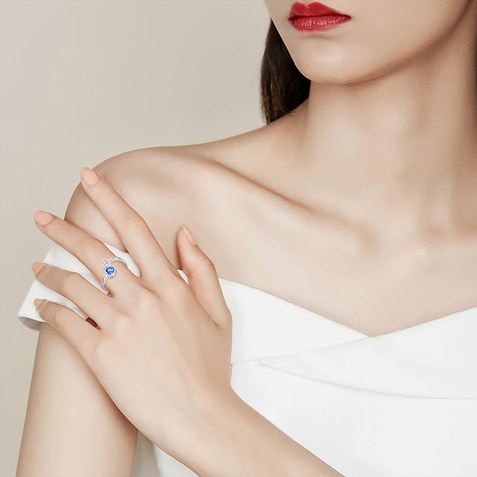 YLT - Anillos de plata de ley 925 con piedra natal, ajustable, corazón cruzado, constelación, mes de nacimiento, piedras natales, joyas, regalos de cumpleaños para mujeres y adolescentes