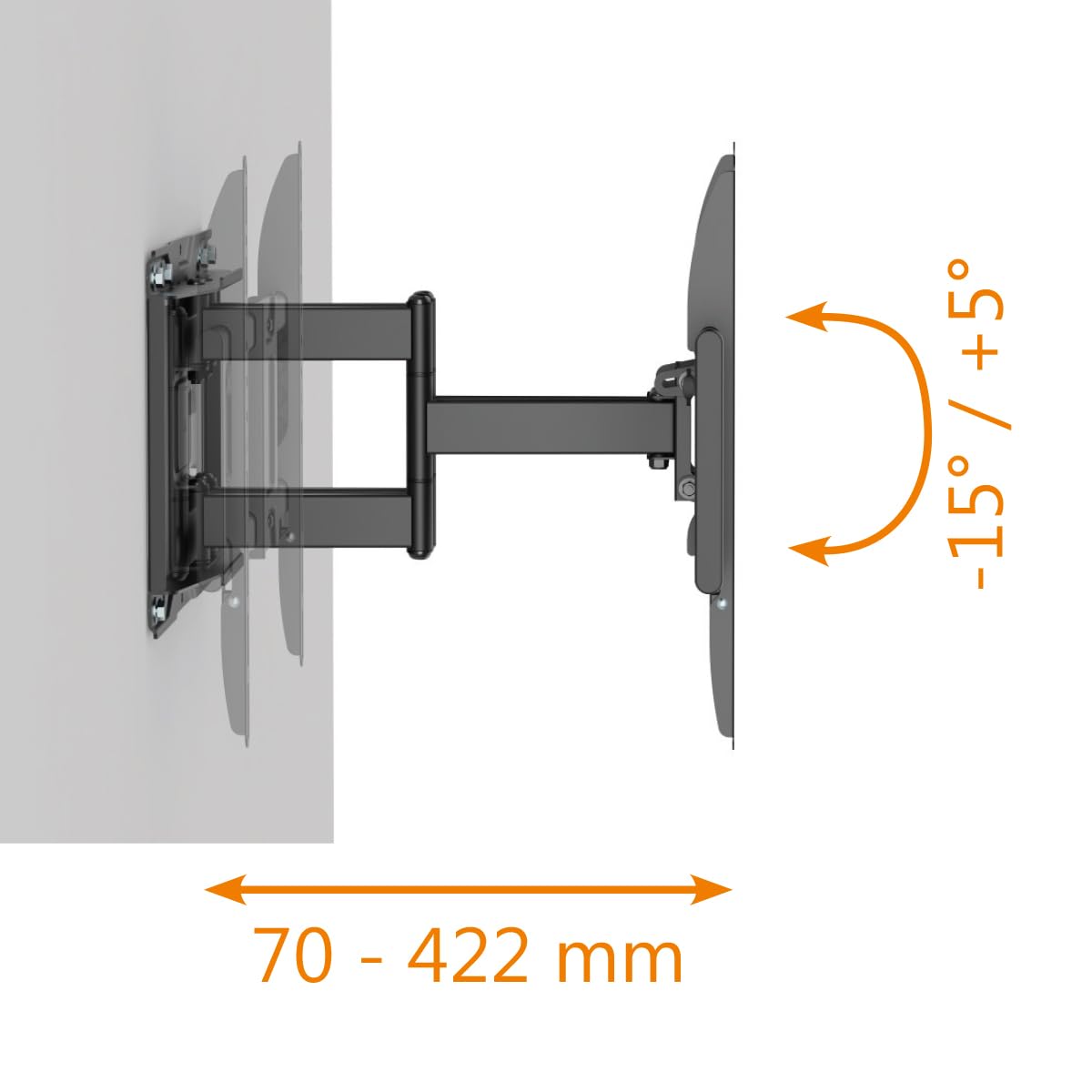 My Wall TV Support Mural orientable pour TV XXL 37-90" jusqu'à 75 kg, inclinable, Extensible de 7 à 16,6 Pouces, Prise en Main, Orientation Horizontale, Design Fin, VESA 200 x 100 à 600 x 400