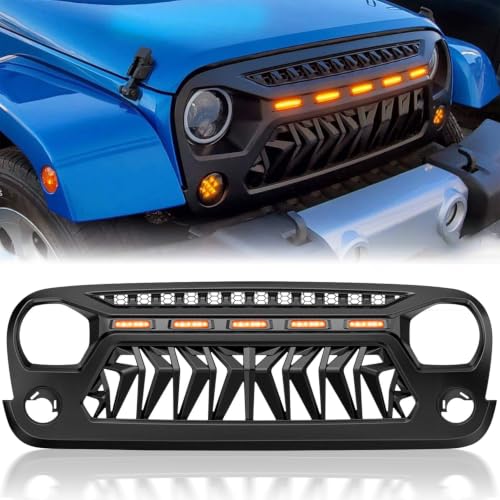 Image of Shark Grille Compatible with Jeep Wrangler Jk Jku 2007-2018 with LEDs