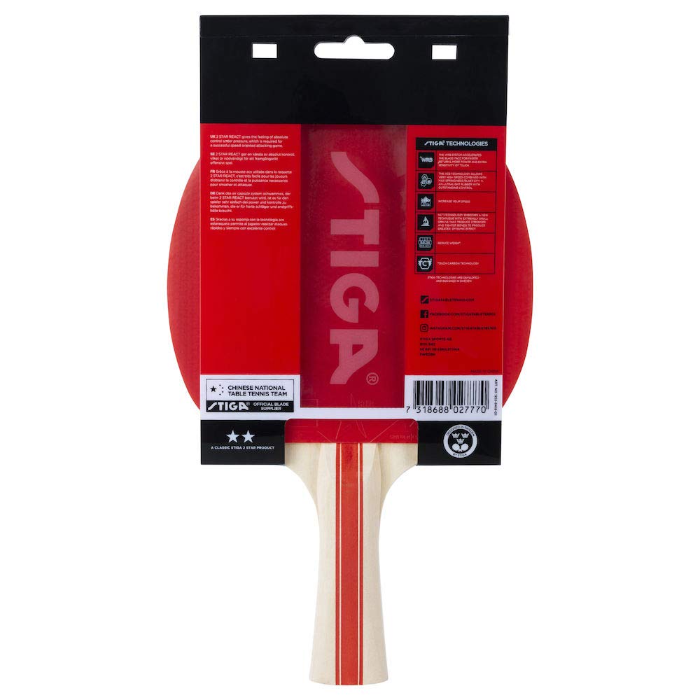 STIGA React 2-Star Pala de Ping Pong, Negro/Rojo