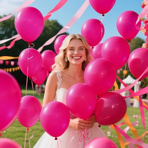 Image of 200pcs Hot Pink Balloons 5 Inch, Small Mini Latex Balloons for Party Birthday Baby Shower Anniversary Festival Arch Garland Decoration